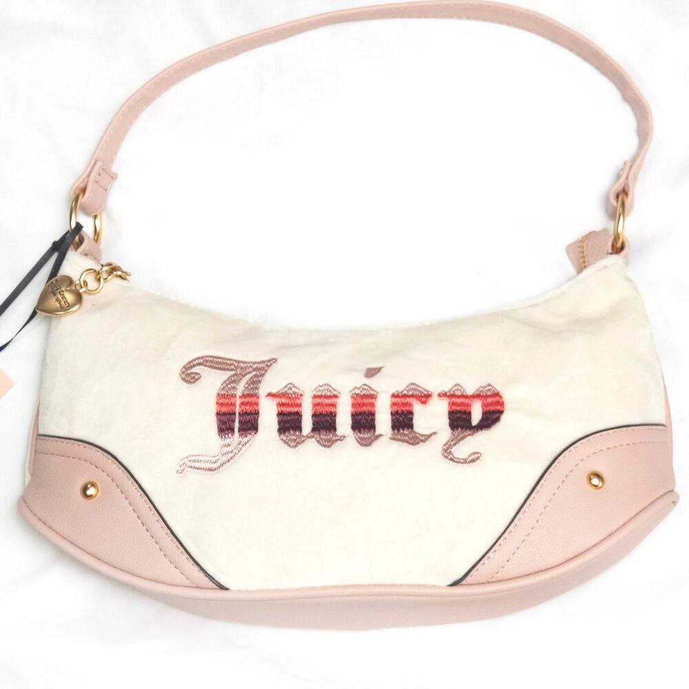 Juicy Couture Shoulder Bag Cream Pink Y2K McBling Heart Charm
